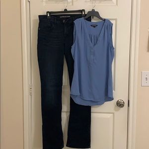 Express barely boot jeans / sky blue top